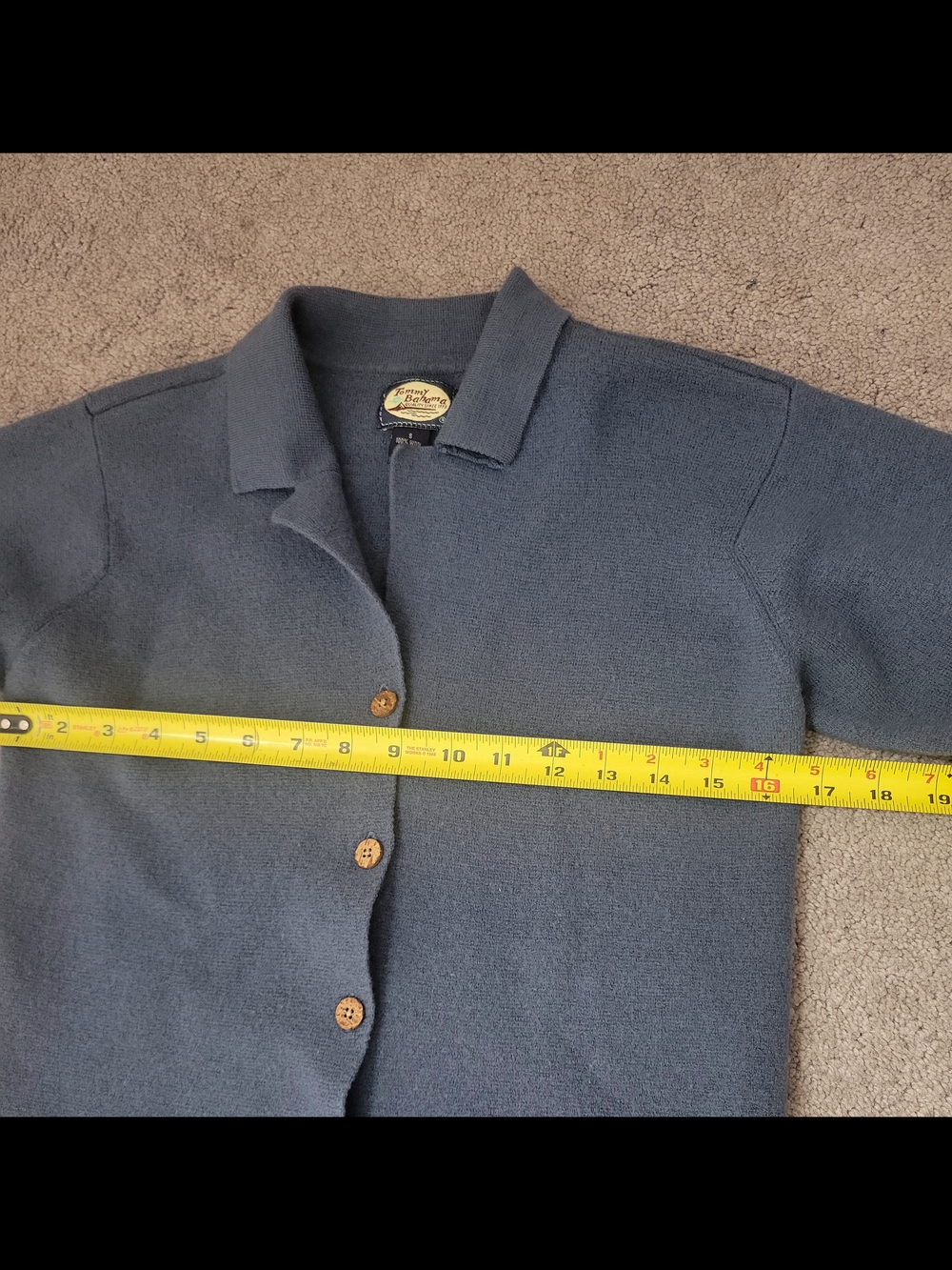 Tommy Bahama 100% Wool Cardigan Sweater Blue Button Front Size Small Vintage - Picture 8 of 10
